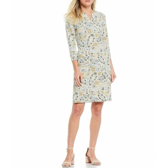 J. McLaughlin Taupe Carly Paisley V Neck Catalina Cloth Dress - Picture 1 of 10